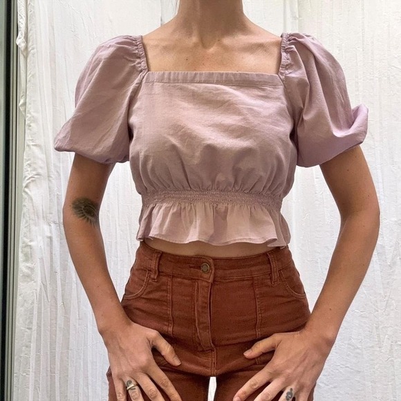 Uniqlo Tops - Lilac Purple Crop top With Square Neckline and Puffy Sleeves UNIQLO Size XS
